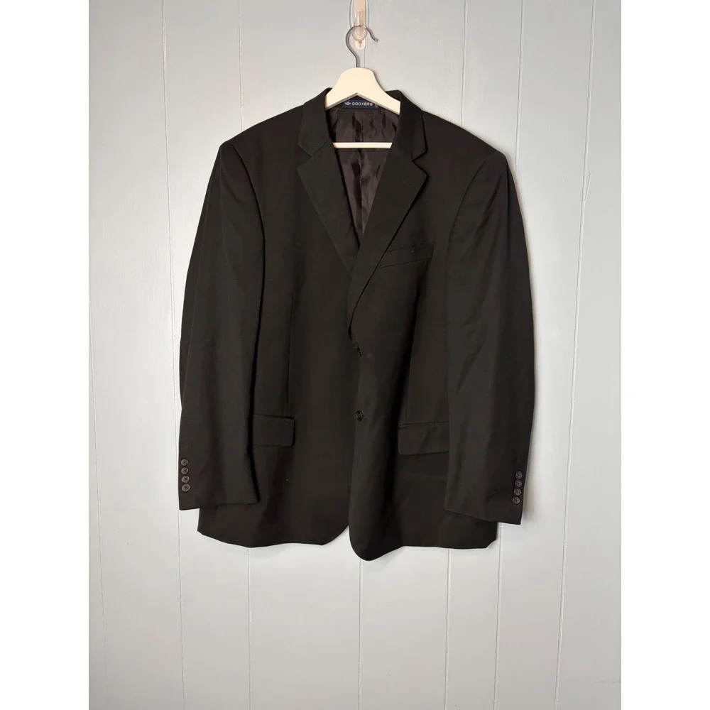 Dockers Mens Blazer Black Two Button Sport Coat Jacket 46R 7620